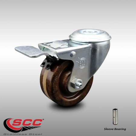 Service Caster 3 Inch SS High Temp Phenolic Wheel Swivel Bolt Hole Caster with Total Lock Brake SCC-SSBHTTL20S314-PHSHT